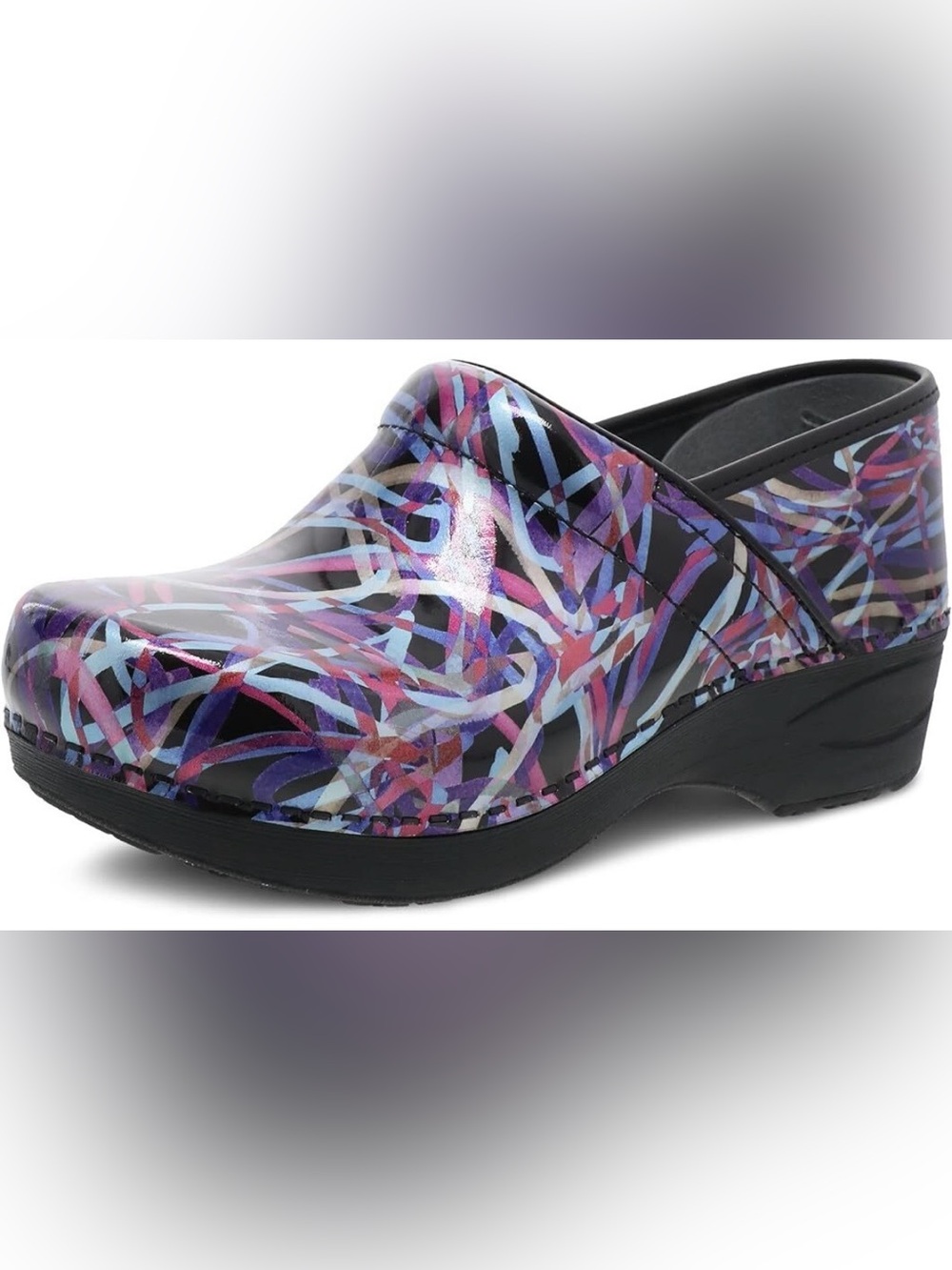 Dansko XP 2.0 Ribbon Patten Leather Women's Black Slip-On Clog Sz 38/7.5